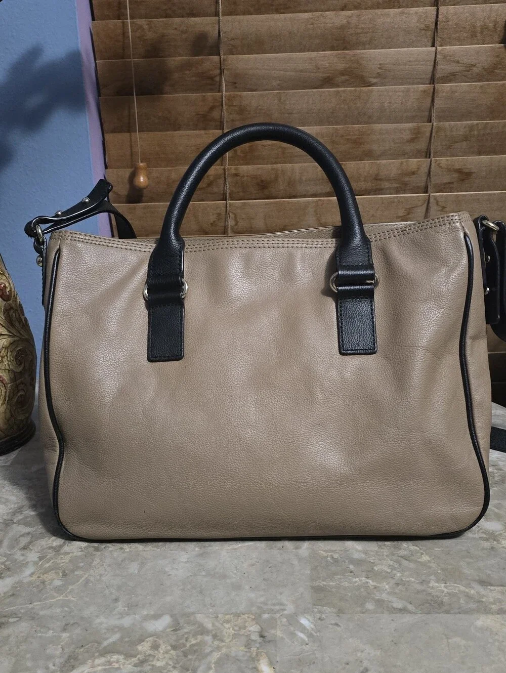 Kate Spade Primrose Hill Tan and Black Leather Satchel w/ Bow Detail